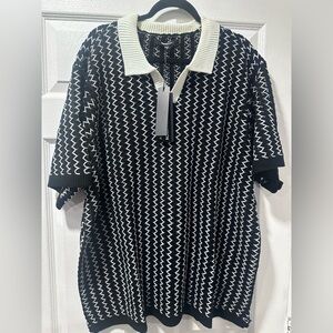 Fashion Nova Black & White Zigzag Knit Polo